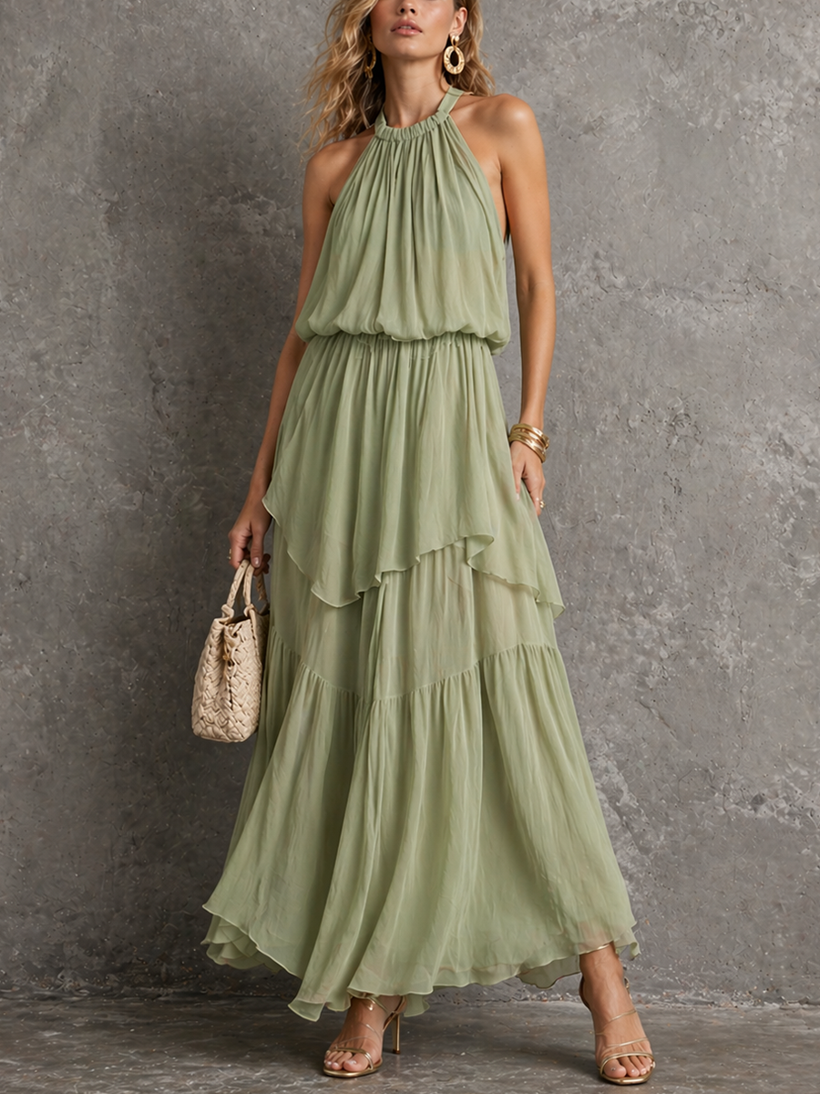 slim fit dress slacks Darylyn Tiered Ruffle Maxi Dress Sage