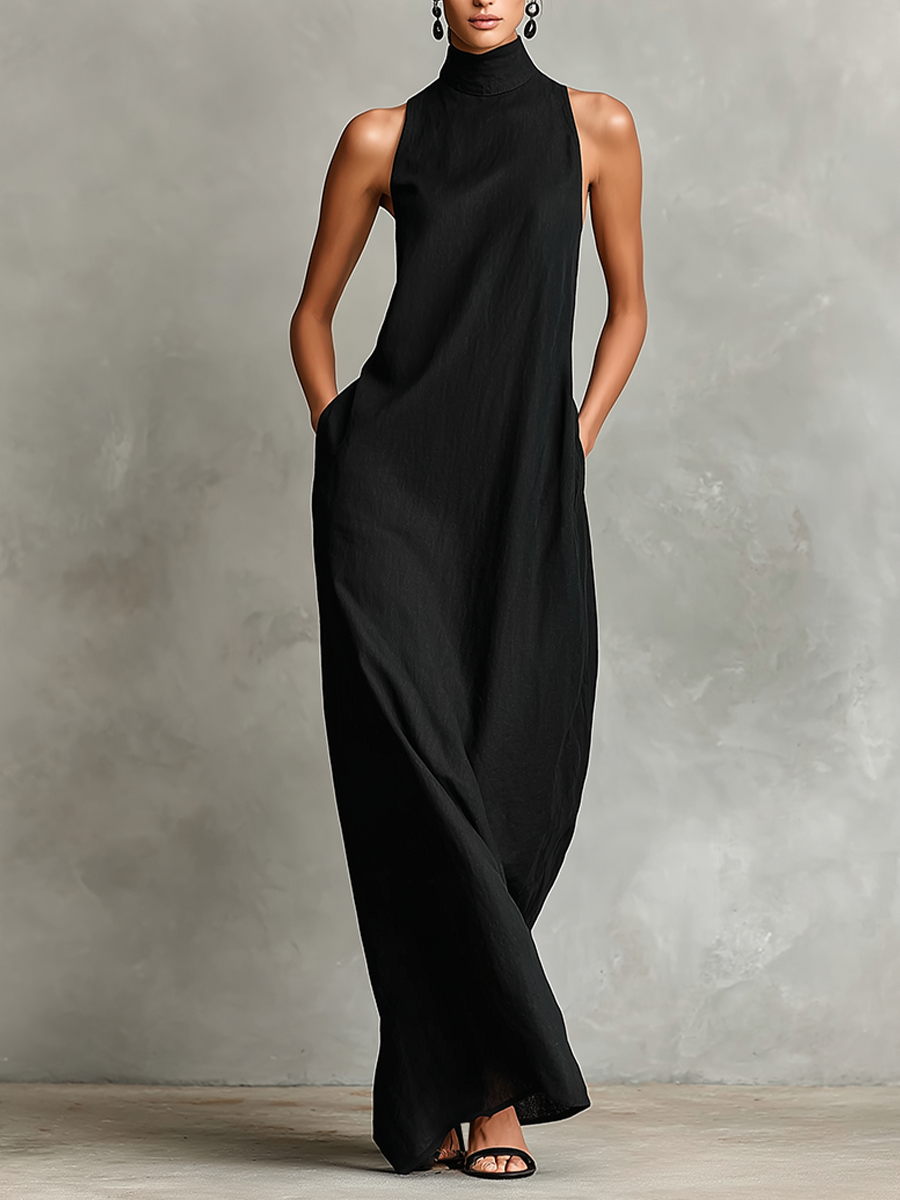 casual black maxi dress Sleeveless Spaghetti Strap Long Dress – Boho A-Line Mid-Calf Dress in Black | Women's Boho Fashion | L main image 0