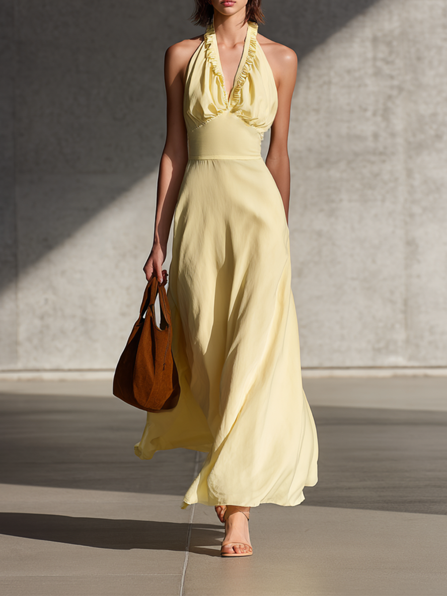 Women's Simple Ruffled Backless Flowy Maxi Dress MDZ0823E0ZRK – Modesees