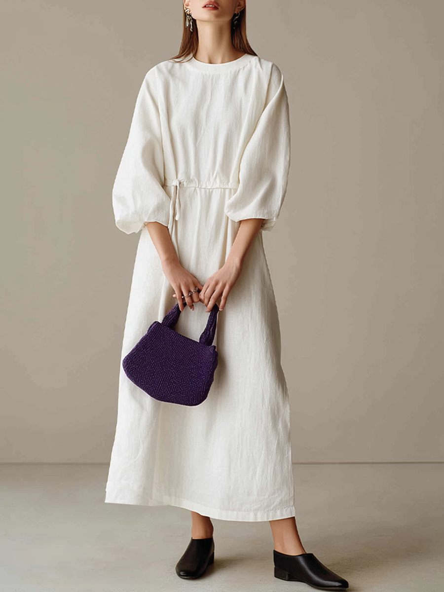 Women's Cream Textured Cotton-Blend Maxi Gown With Drop Shoulder Lante – Modesees