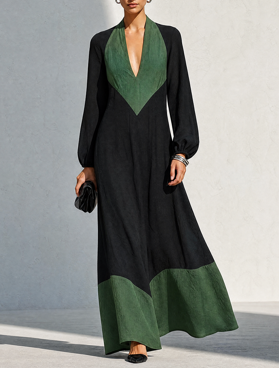 black and green color block dress Color Block Crepe Day Dress with Relaxed Shoulders