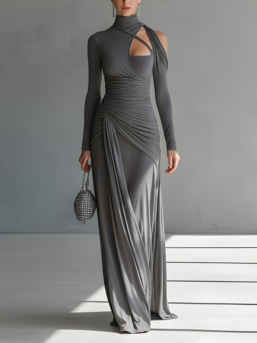 long sleeve cut out maxi dress in grey Light Gray Ribbed Long Sleeve Cut Out Dress Small