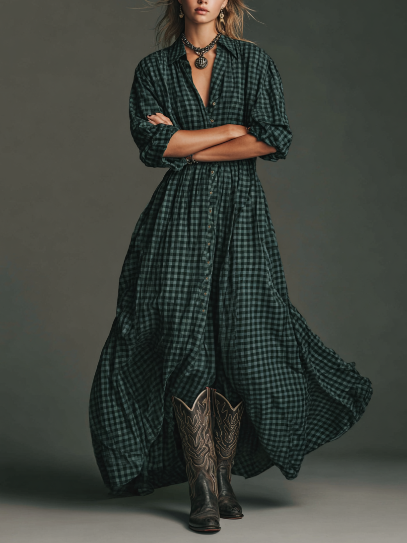 Women's Plaid Long Sleeve Shirt Maxi Dress MDA1241H2Y Modesees Women's Plaid Long Sleeve Shirt Maxi Dress MDA1241H2Y Modesees