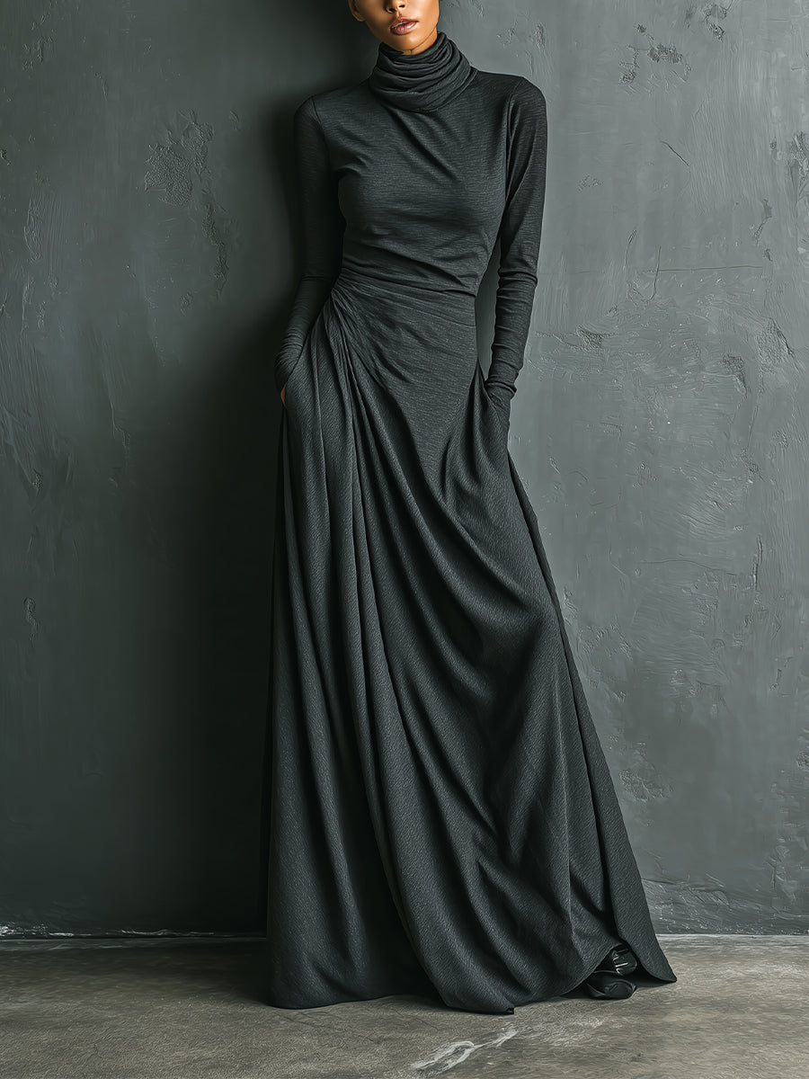 Women's Charcoal Elegant Stretch Polyester-Cotton Blend Turtleneck Dra – Modesees