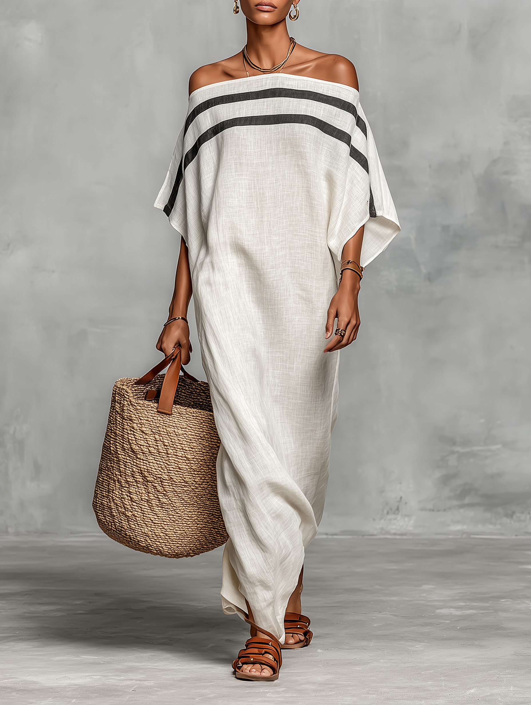 Women's Minimalist Linen Blend Off-the-shoulder Batwing Sleeve Straigh –  Modesees