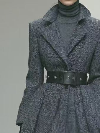 Women's Long Coat With Gray, For A Sophisticated And Elegant Office Style. MDA0505K6AN