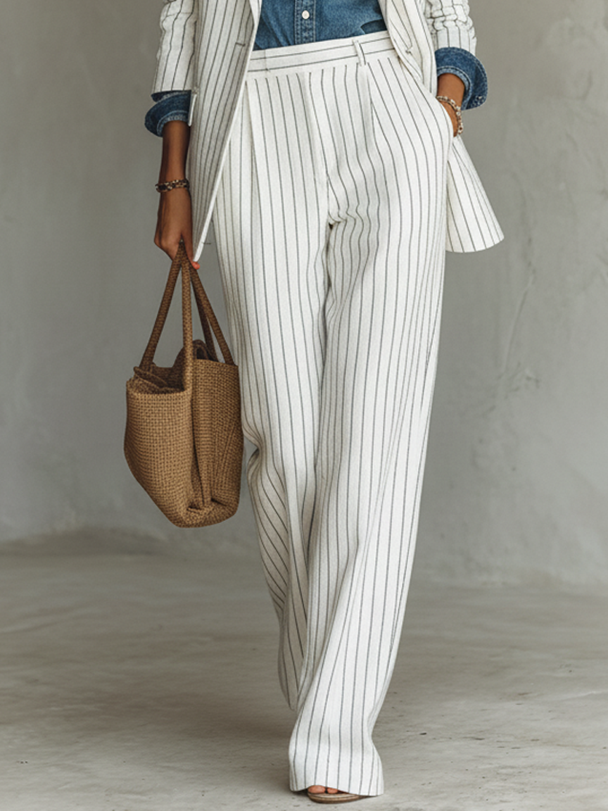 Women's Minimalist Striped Blazer And Trousers Set MDA1717L3Y