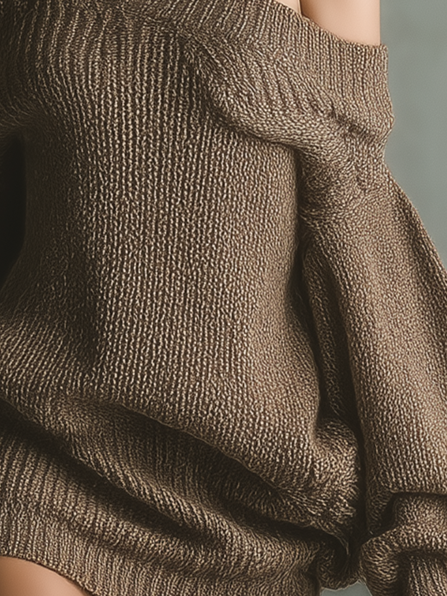 Women's Brown Off-shoulder Knit Mini Dress MDA1376K0T