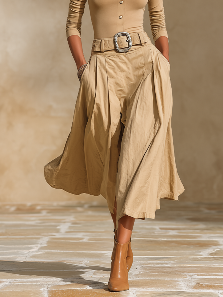 Women's Belted Pleated Office Two‑Piece Set MDZ2709H5LYL