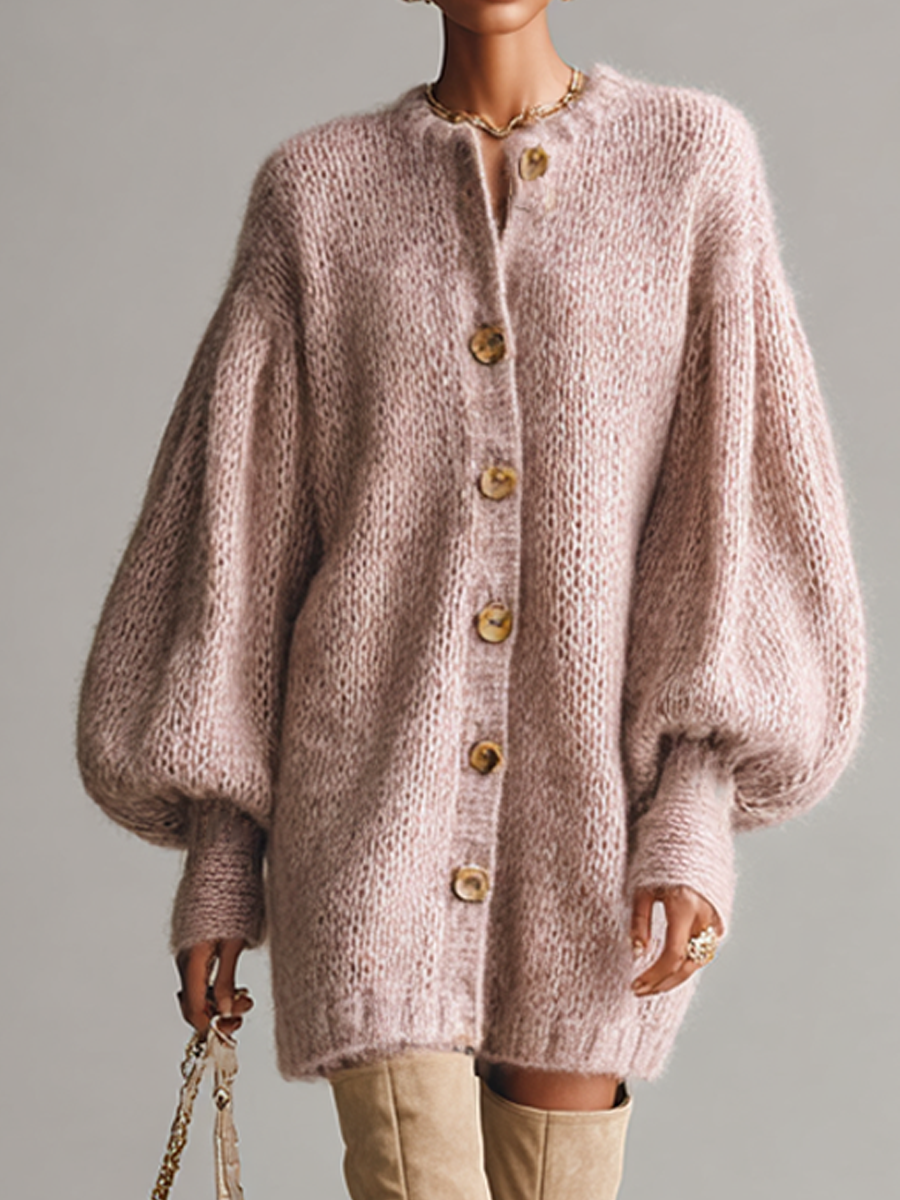 Women's Loose-fitting Mohair Mid-length Button-down Cardigan MDA2554K7AP