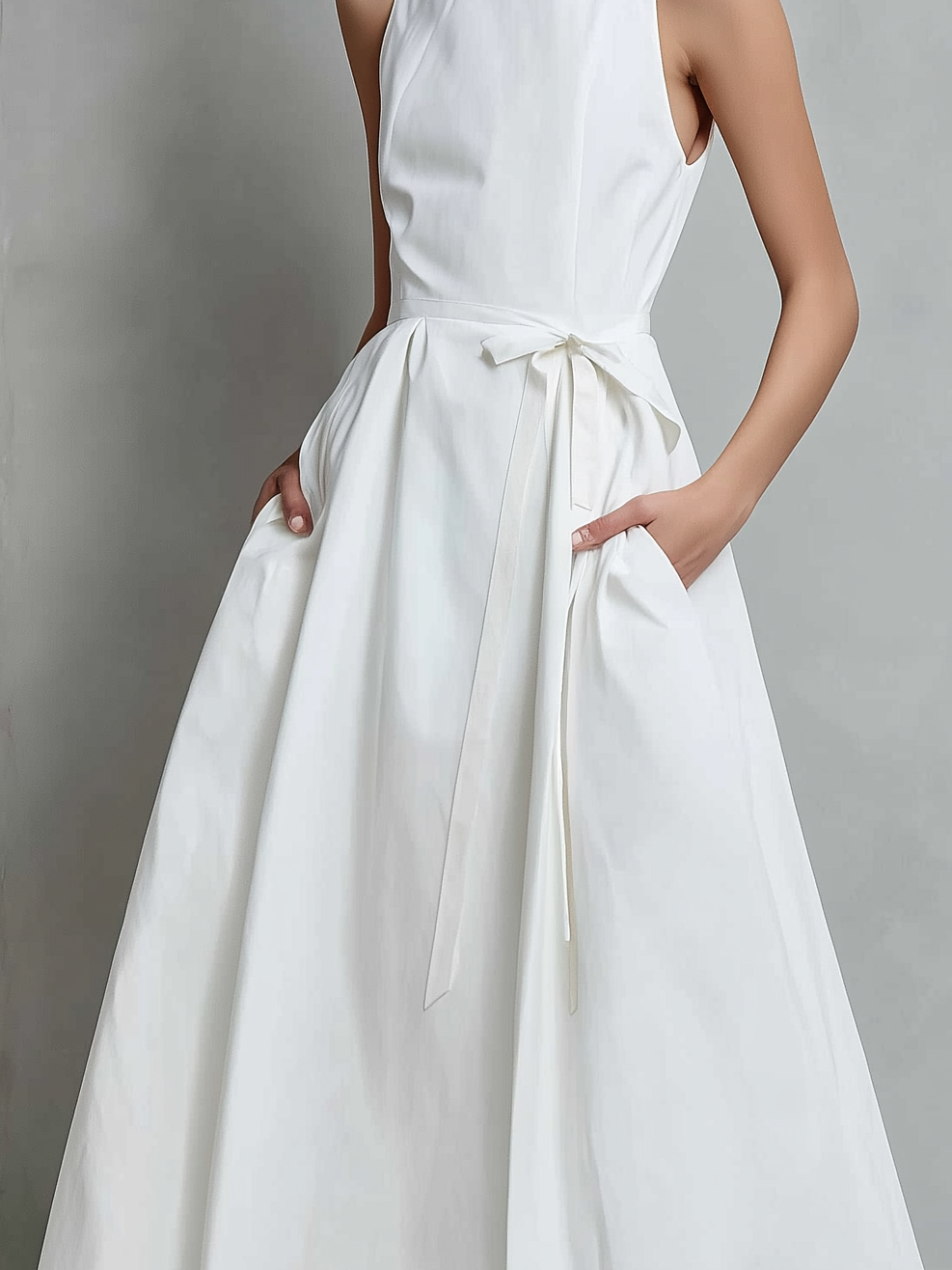 Women's Elegant White High-neck Sleeveless Woven Maxi Dress MDZ0733A5AN