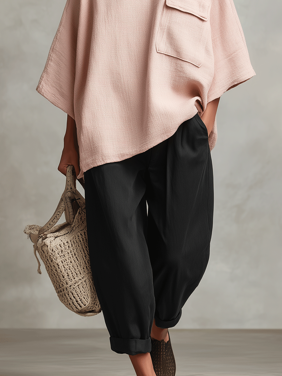 Women's Pink Bohemian Tie Pocket Straight-Leg Two-Piece Suit MDA0414I7I