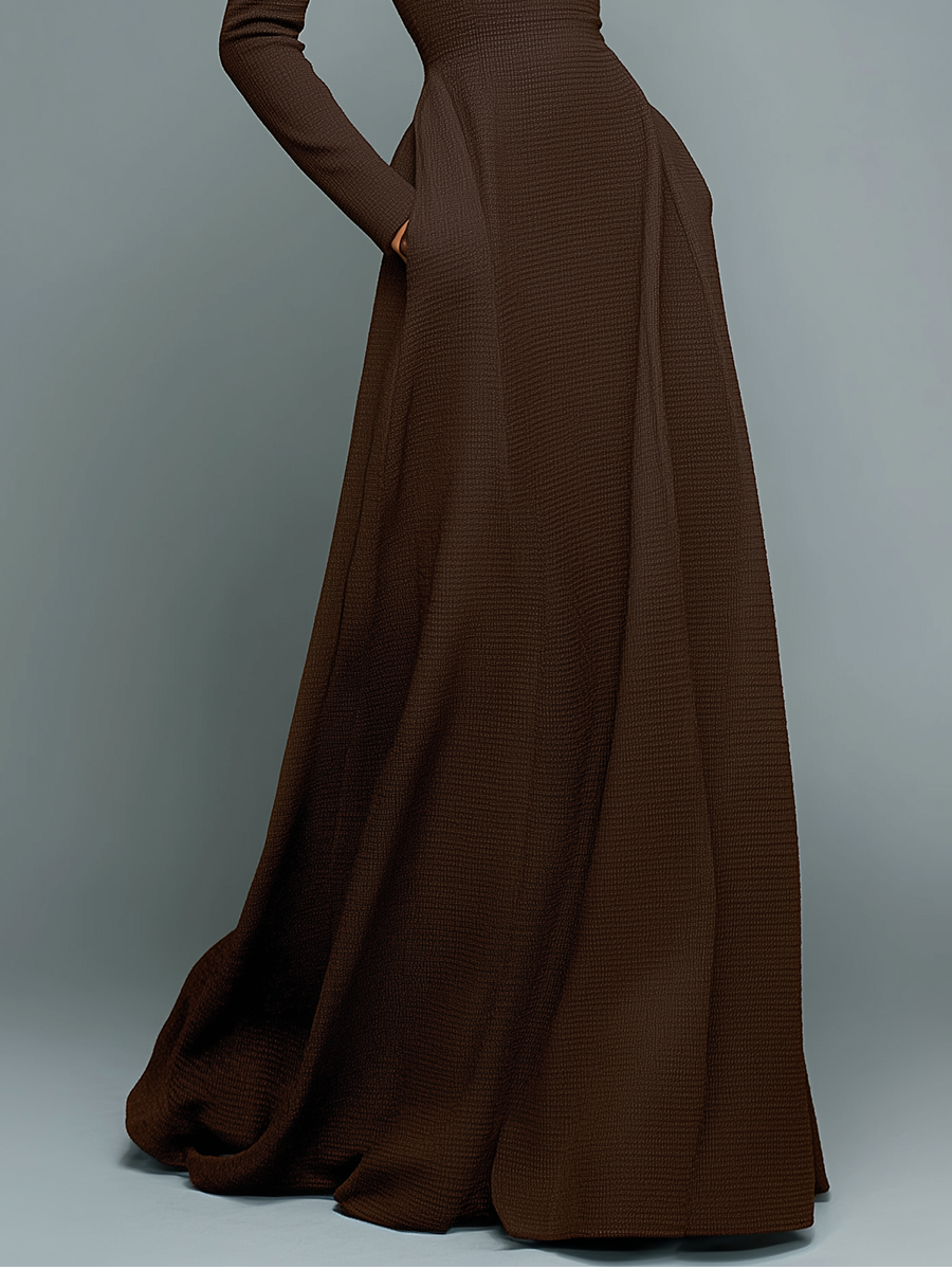 Women's Dark Brown Waffle Knit High-Neck Maxi Dress MDA3006J8T