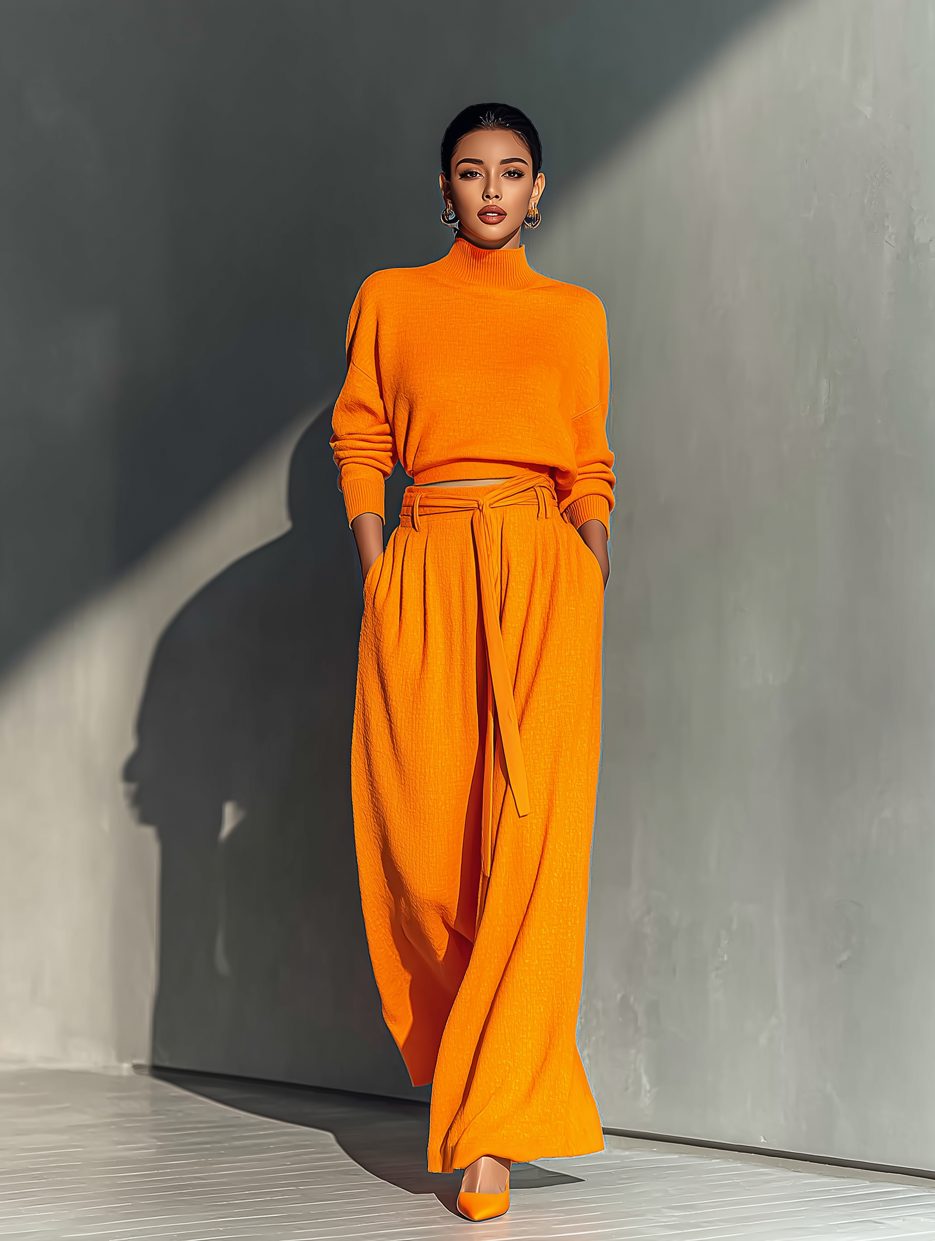 Women's Chiffon Turtleneck Top And Wide-Leg Pants Set MDA2429G7T