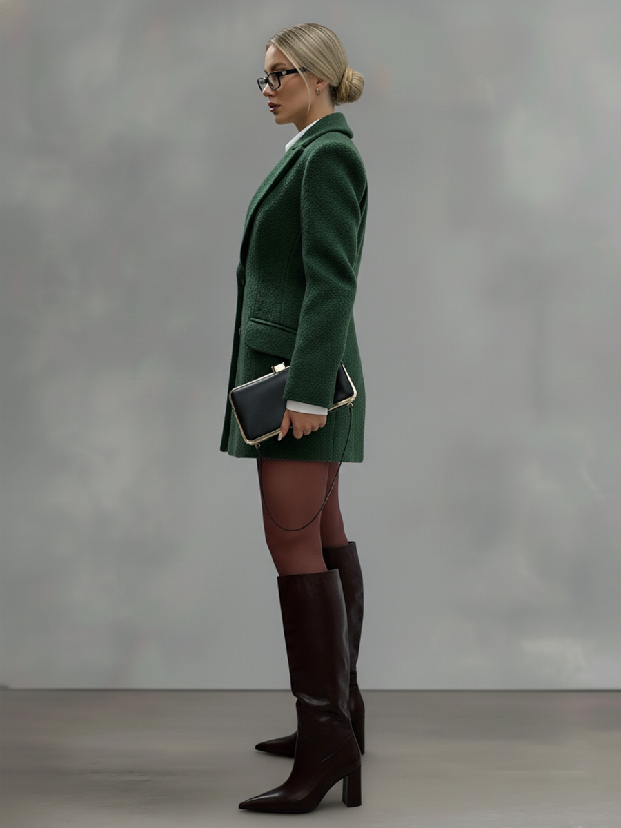 Women's Simple Green Wool Double-breasted Short Blazer MDA2047L2BA