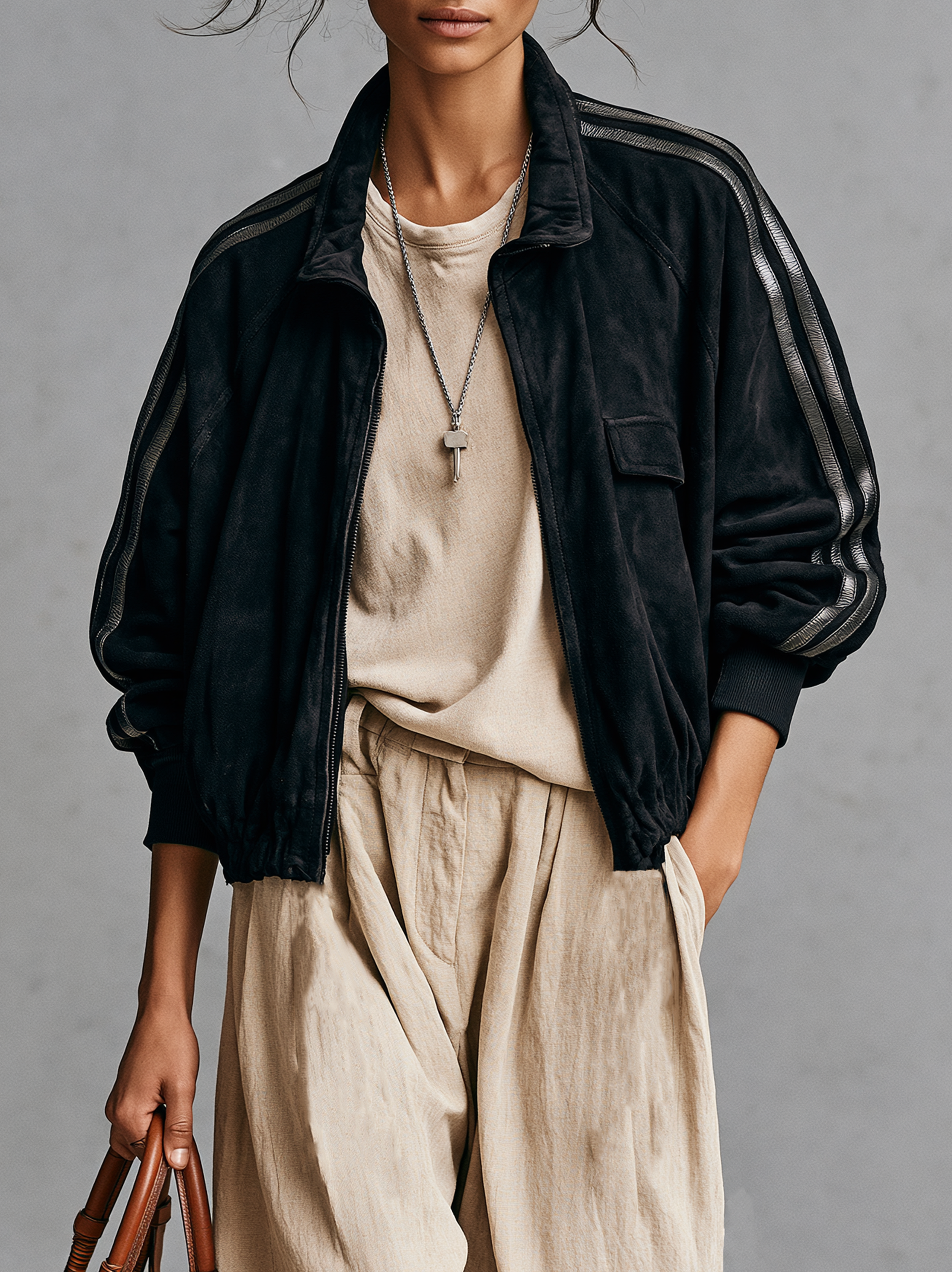 Women's Vintage-Style Faux Suede Bomber Jacket MDZ3163H4WY