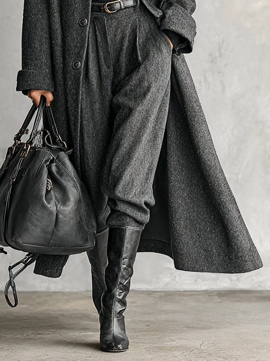 Women's Minimalist Wool Blend Lapel Single-breasted Long Coat MDA1837I0Y