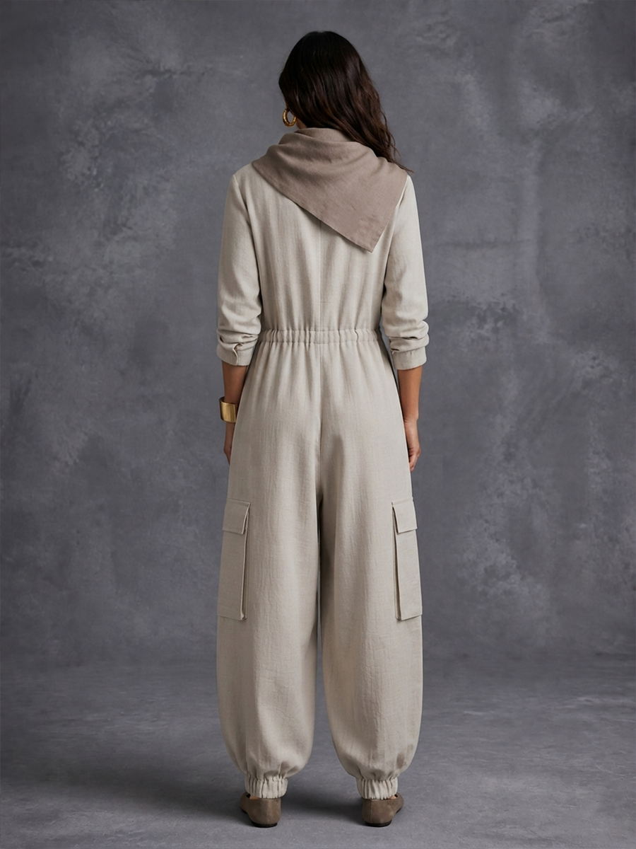 Women's Utility Casual Cowl-Neck Cargo Jumpsuit MDZ1044H2GMJ