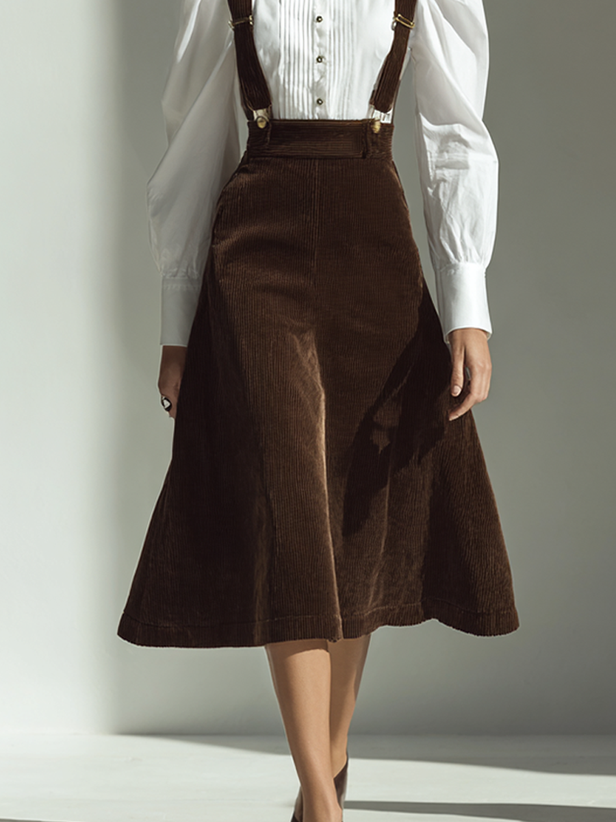 Women's White Shirt & Brown Corduroy Slip Dress Set MDA2992K8AP