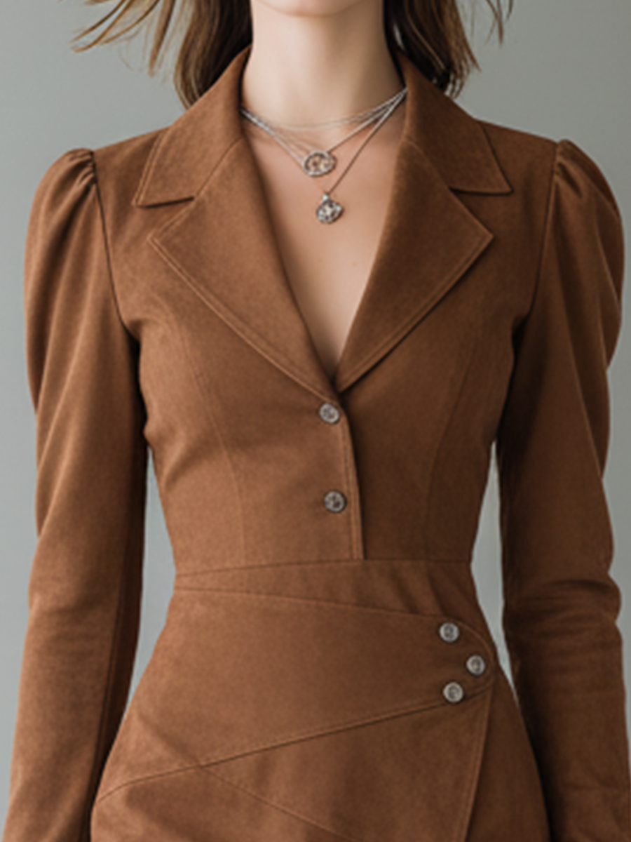 Women's Brown Faux Suede Business Style Midi Dress MDA2369J6T