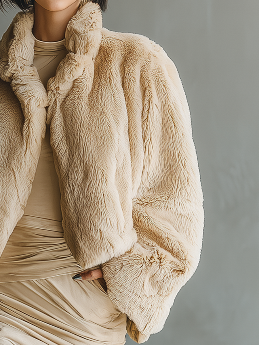 Women's Beige Faux Fur Short Jacket MDA1612J4T