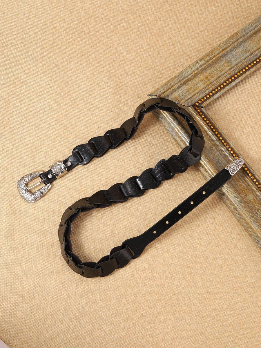 Women's Elegant Western - Style Faux Leather Floral - Embossed Waist Belt MDA1699H5I