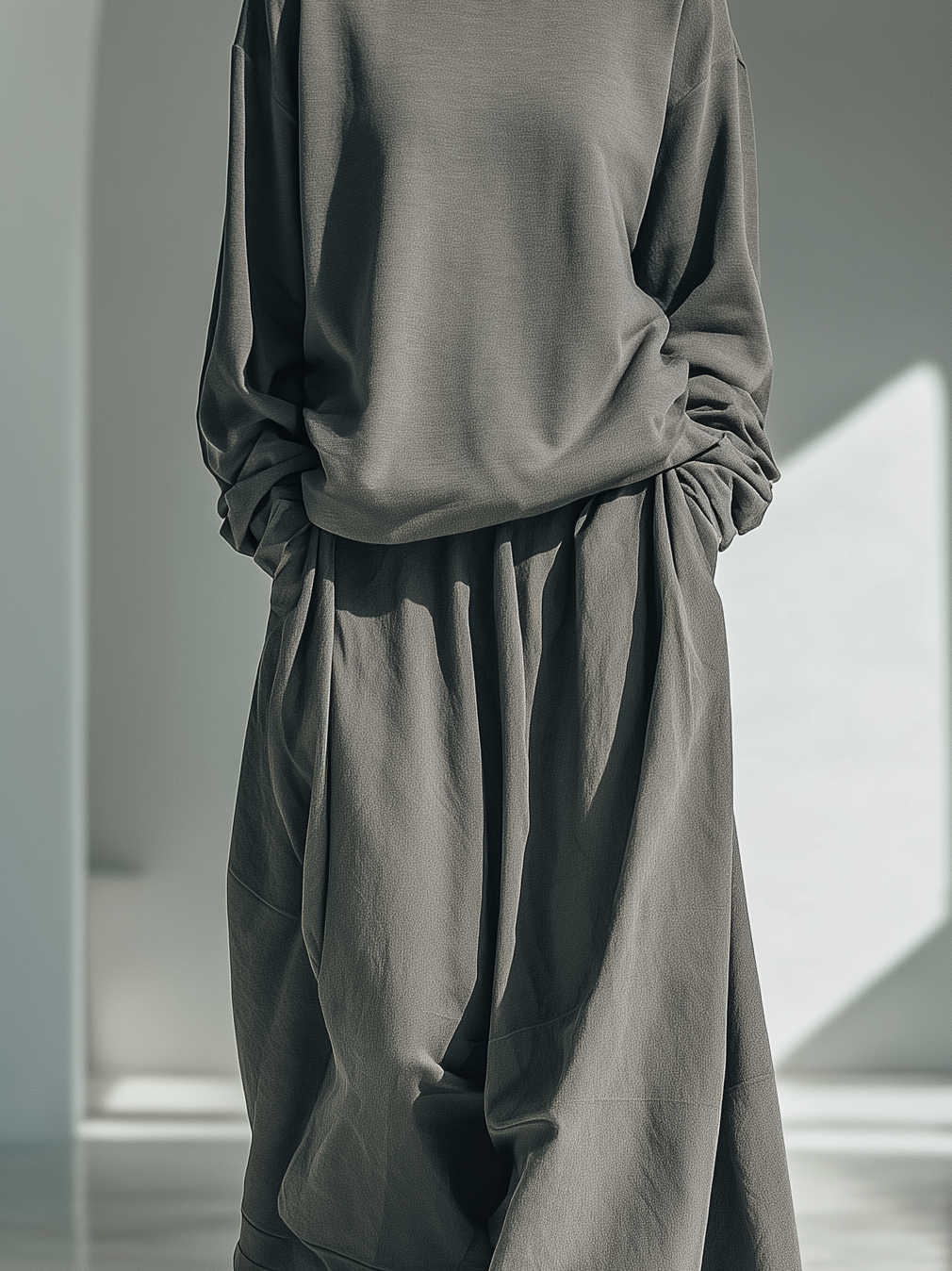 Women's Fashionable And Versatile Sporty Casual Style Gray Turtleneck Long-sleeved Top Paired With Matching Wide-leg Pants MDA2544K0AN