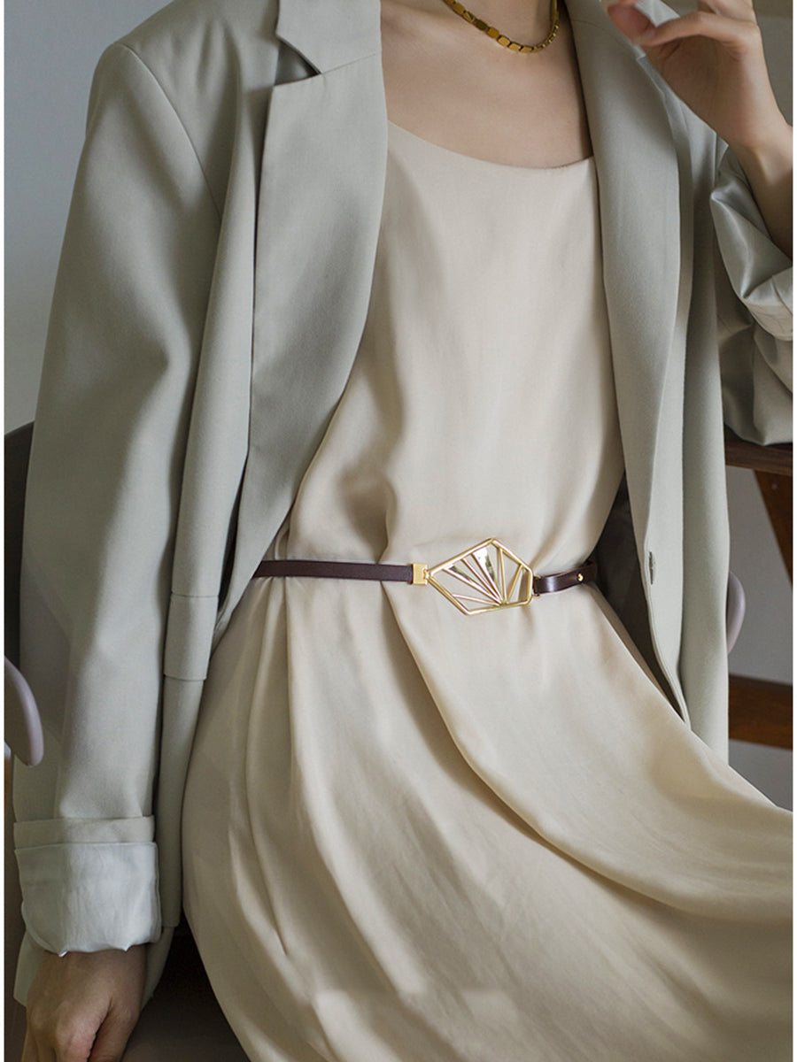 Women's Neutral - Brown Minimalist Leather Geometric Belt MDA0660H5I