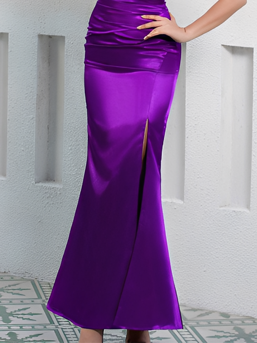 Women's Elegant Purple Satin Slim Fit High-Slit Sleeveless Maxi Dress MDA0221H8T