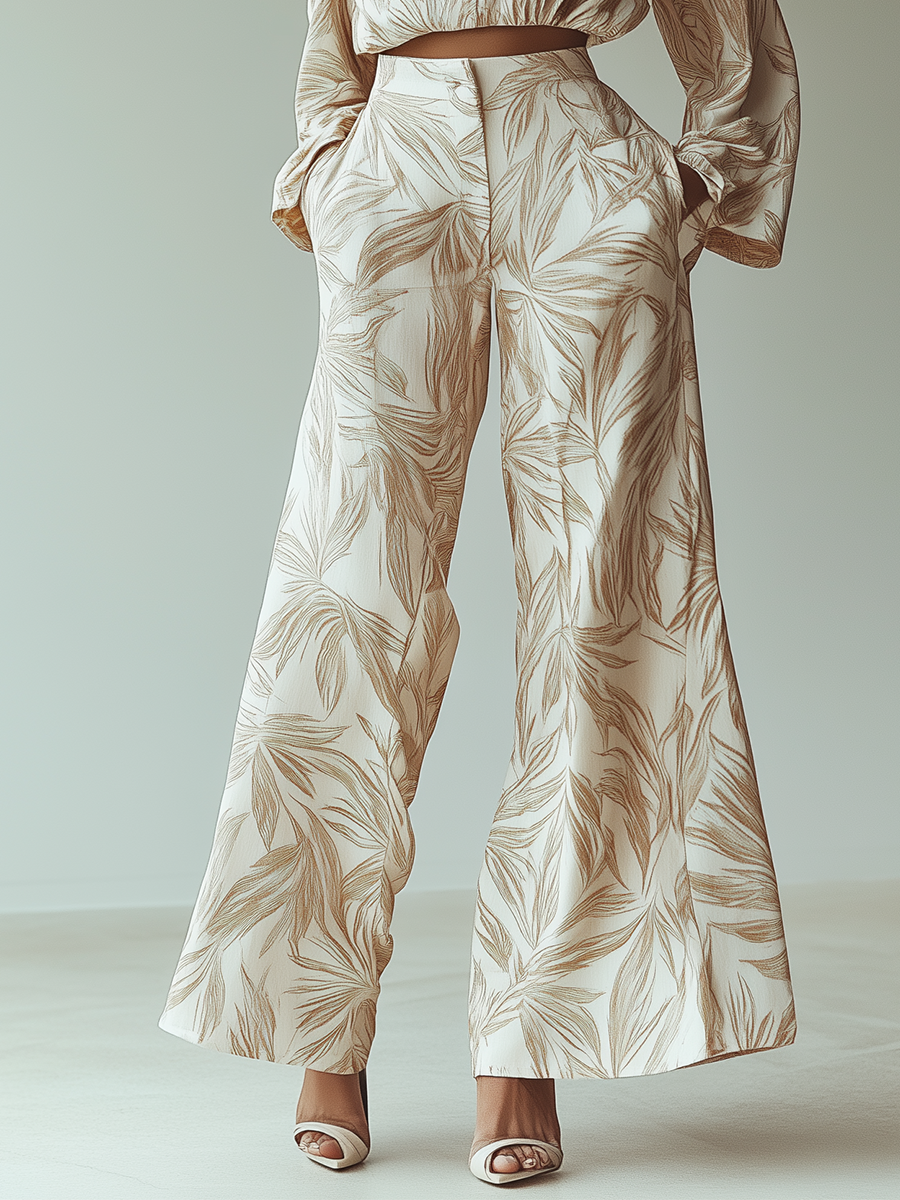 Women's Leaf Print Cotton-Linen Set MDA2491G5T
