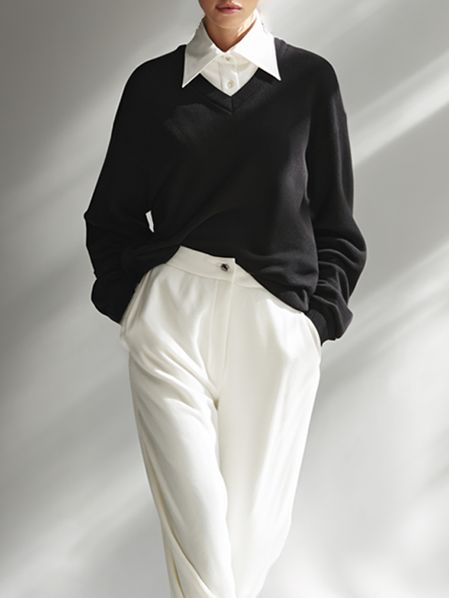 Women's Black and White Casual Two-Piece Set MDA2409K9AP