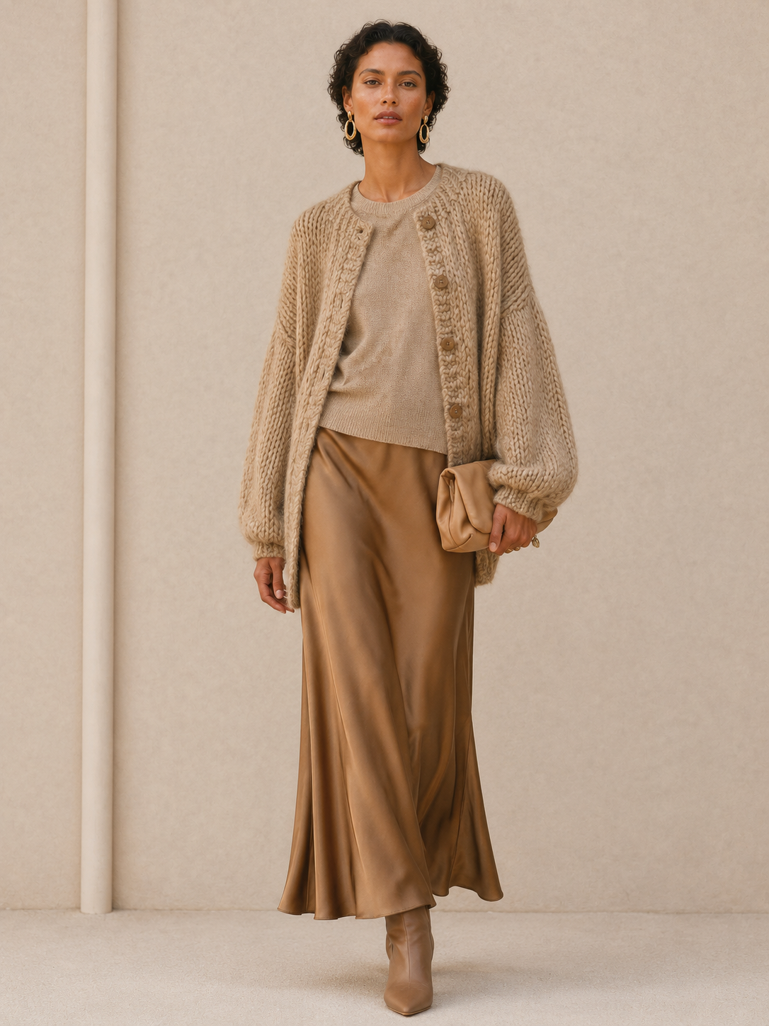 Women's Button Detail Relaxed Knit Round Neck Cardigan MDZ0418I0GMJ