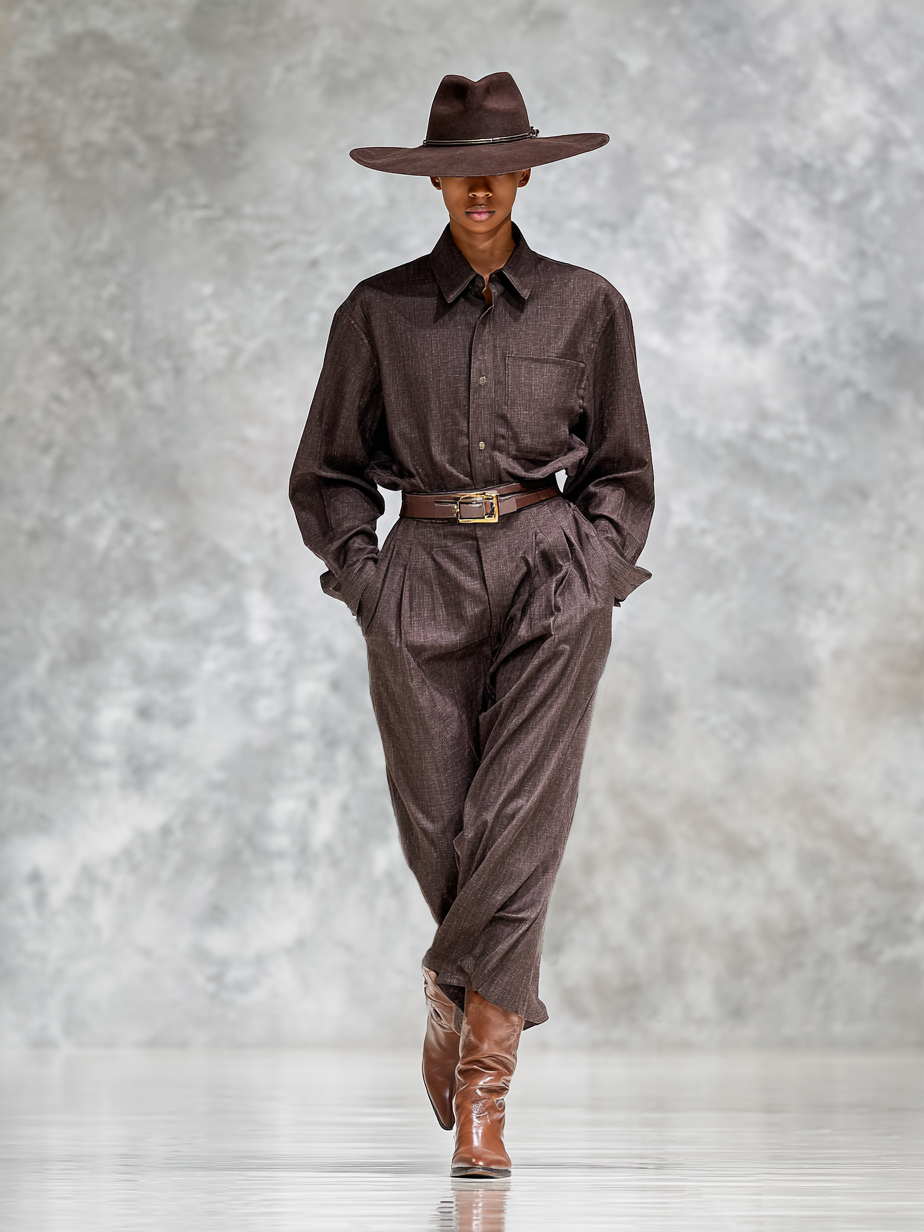 Women's Cotton-linen Blended Long-sleeved Shirt Straight-leg Pants Two-piece Set (belt Not Included)MDA3144G8Y