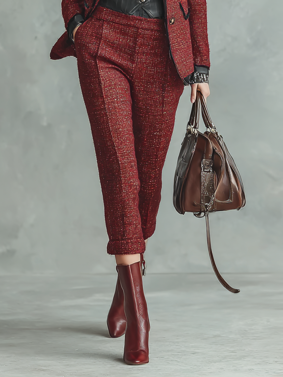 Women's Minimalist Tweed Blend Suit Straight Pants Set MDA2494I4Y
