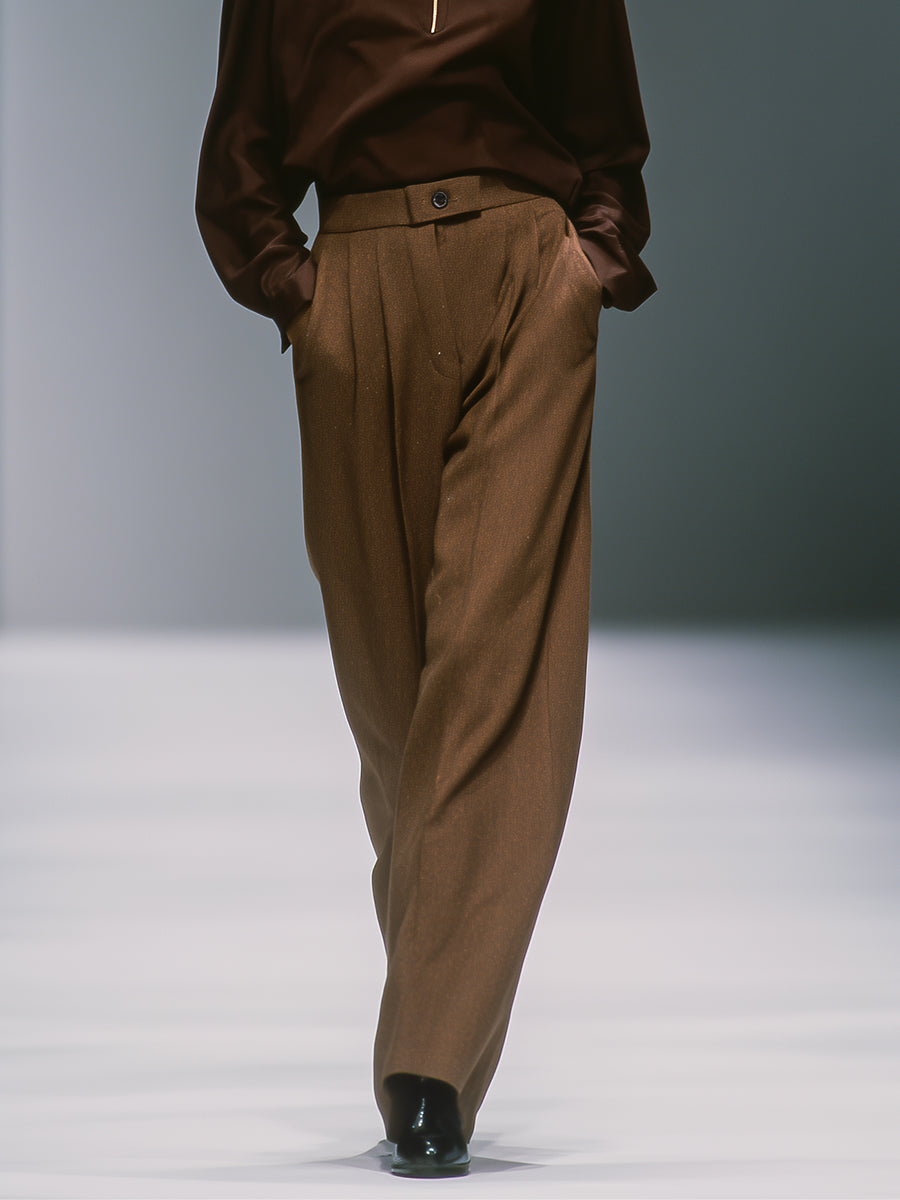 Women's Brown Chic  Blend Pleated Trouser Suit Two-piece Set MDA0802H7I