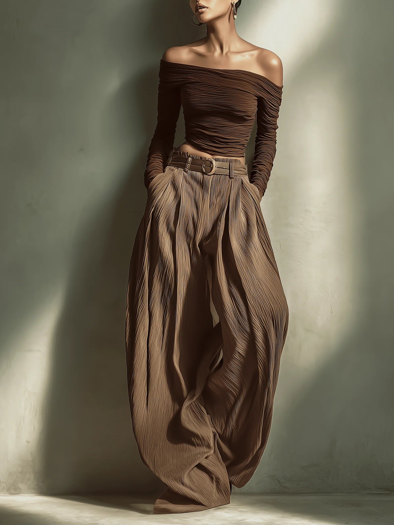 womens dark brown dress pants Women's Fashionable And Sexy Wide-leg Trousers (belt Not In – Modesees Lcziwo Western Dresses for Color:Caramel Full Grain Say hello to your AUG_MP