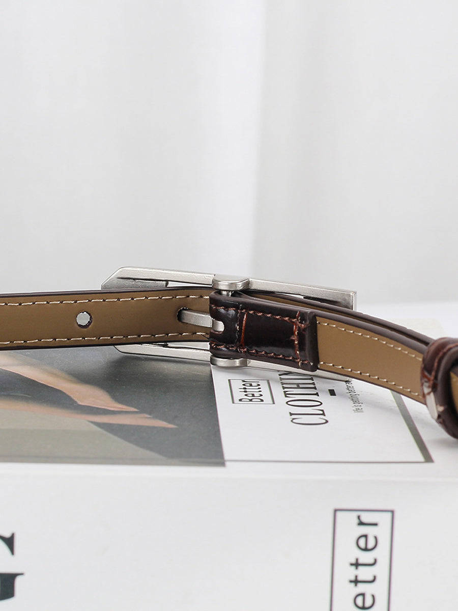 Women's Fashionable Alligator Leather Thin Belt MDA0196H6Y