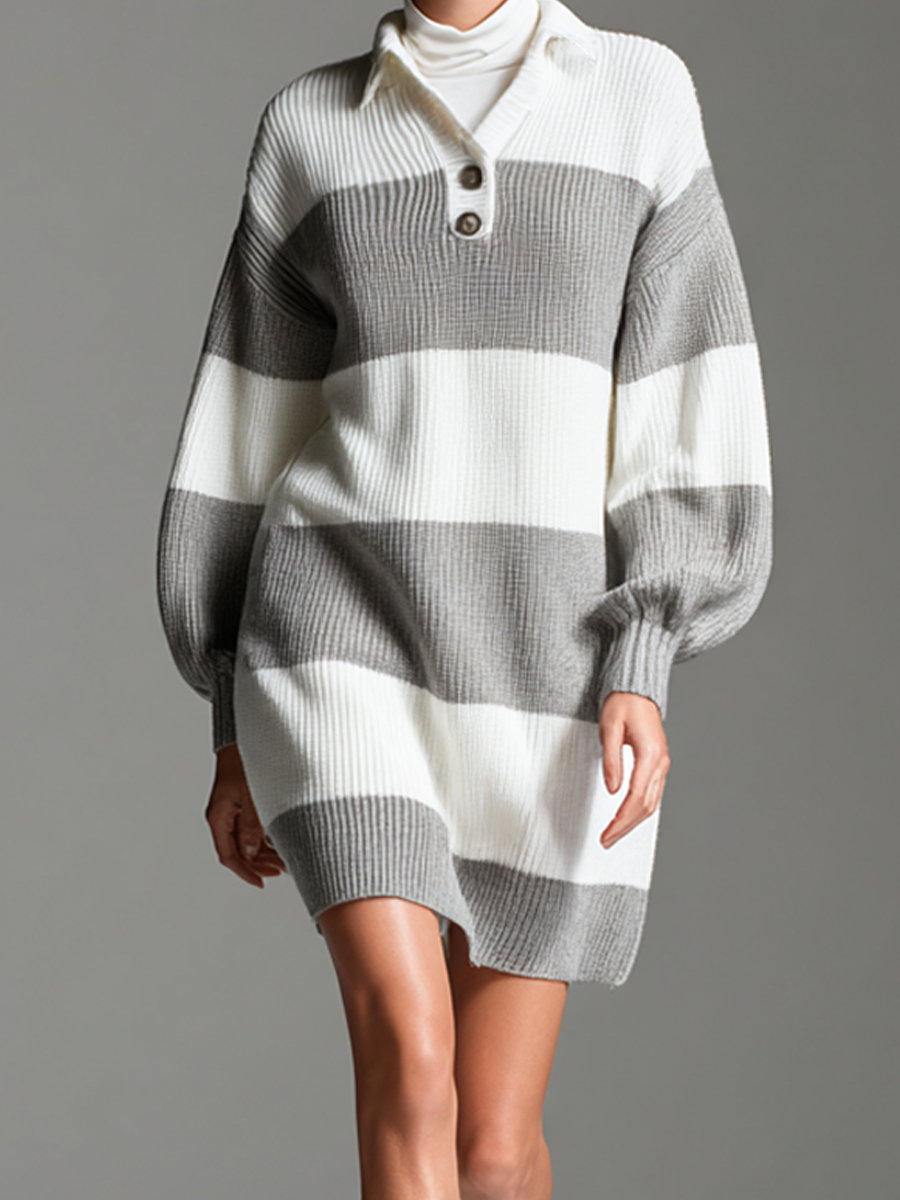 Women's Striped Polo Neck Mini Dress MDA2590K1AP