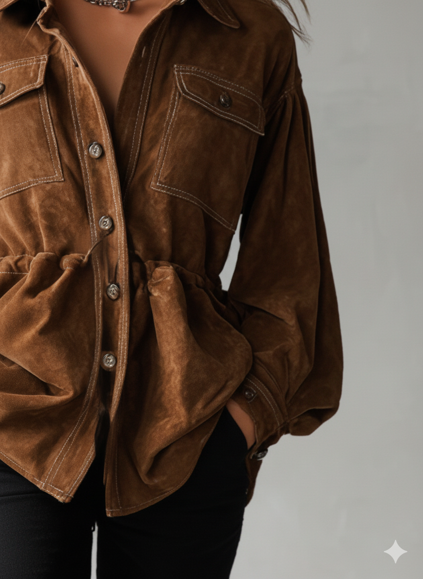 Women's Suede Single-Breasted Lapel Cropped Jacket MDA2720K3AP