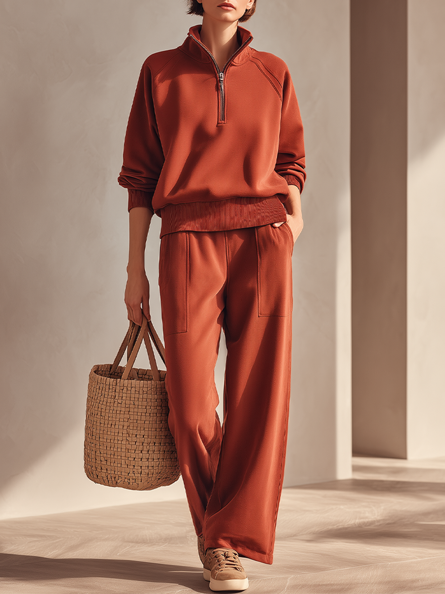 Women's Half-Zip Sweatshirt & Wide-Leg Pants Two-Piece Lounge Set