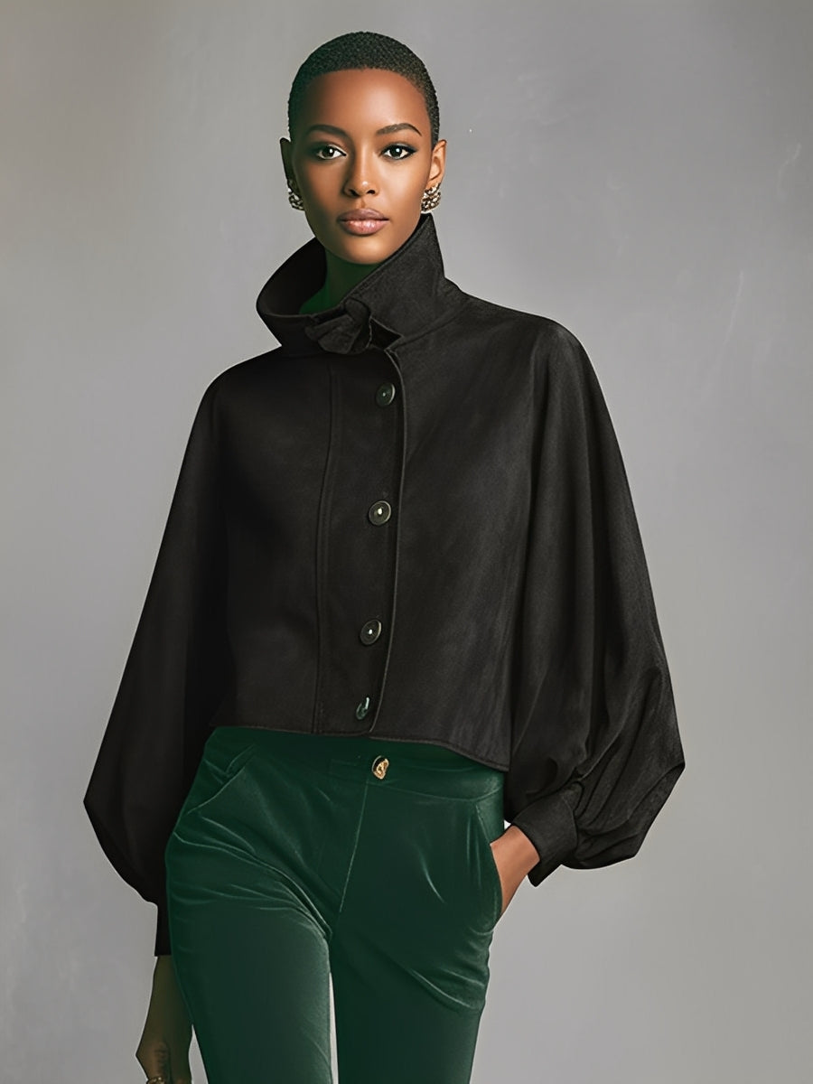 Women's Black Faux Suede Turtleneck Jacket MDA2688K7I