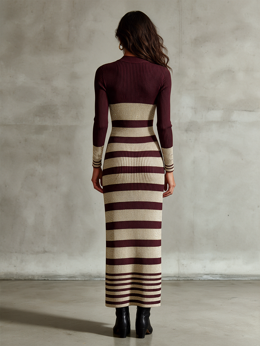 Striped Ribbed Knit Midi Dress