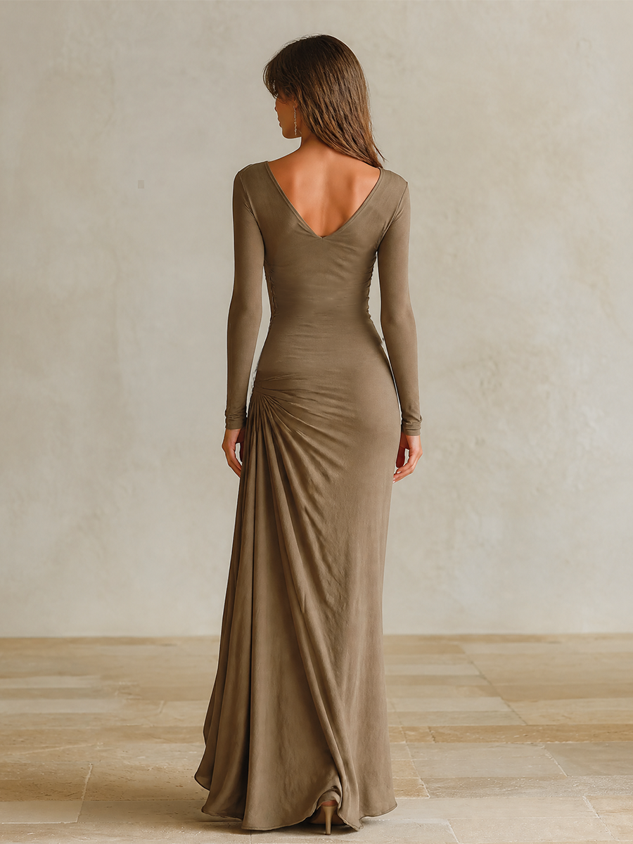 Women's Formal V‑Neck Draped Slim Fit Maxi Dress MDZ1036H6LYL