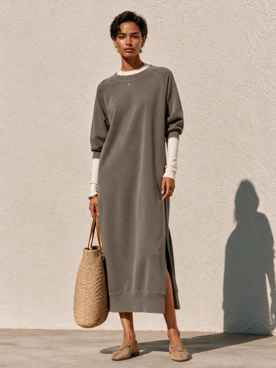 Women's Faux-Layered Casual Crew Neck Maxi Dress MDZ0355I5GMJ
