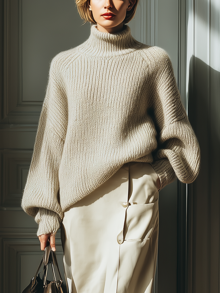 Women's Off-white Knitted Sweater And Midi Skirt Set MDA2468J8T