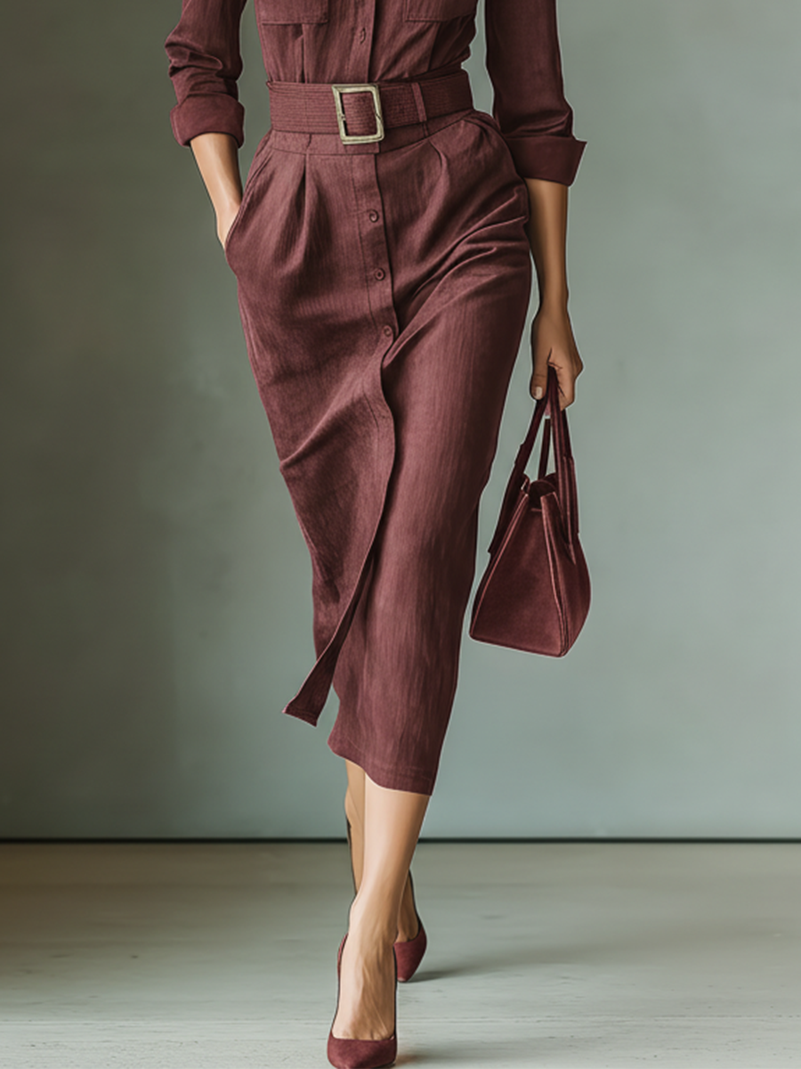 Women's Rust Red Faux Suede Midi Dress MDA2248I8T