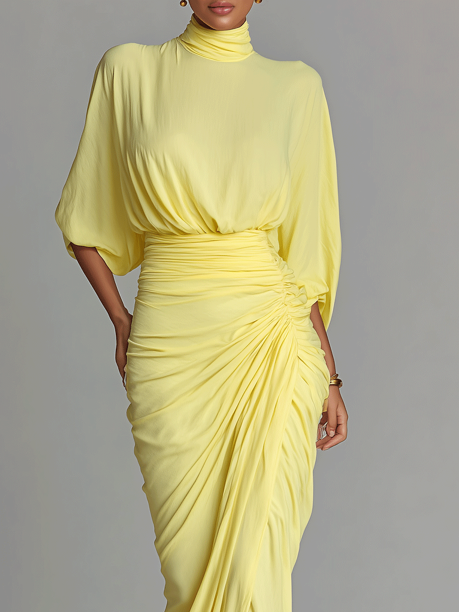 Women's Bright Yellow Drape Comfortable Blended Maxi Dress MDA2811G6I