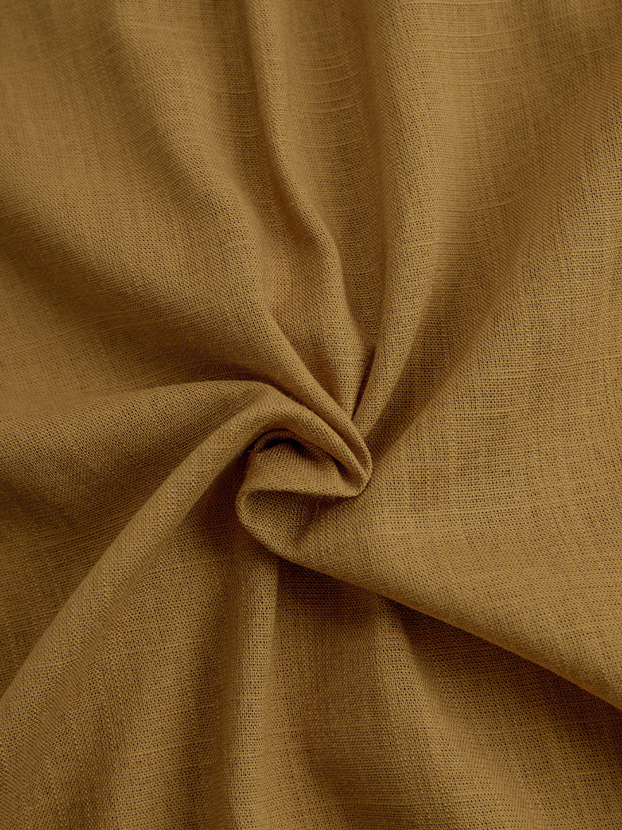 Women's Mustard Elegant Linen Blended Button - Front Belted Midi Shirt Dress MDA1800I6I