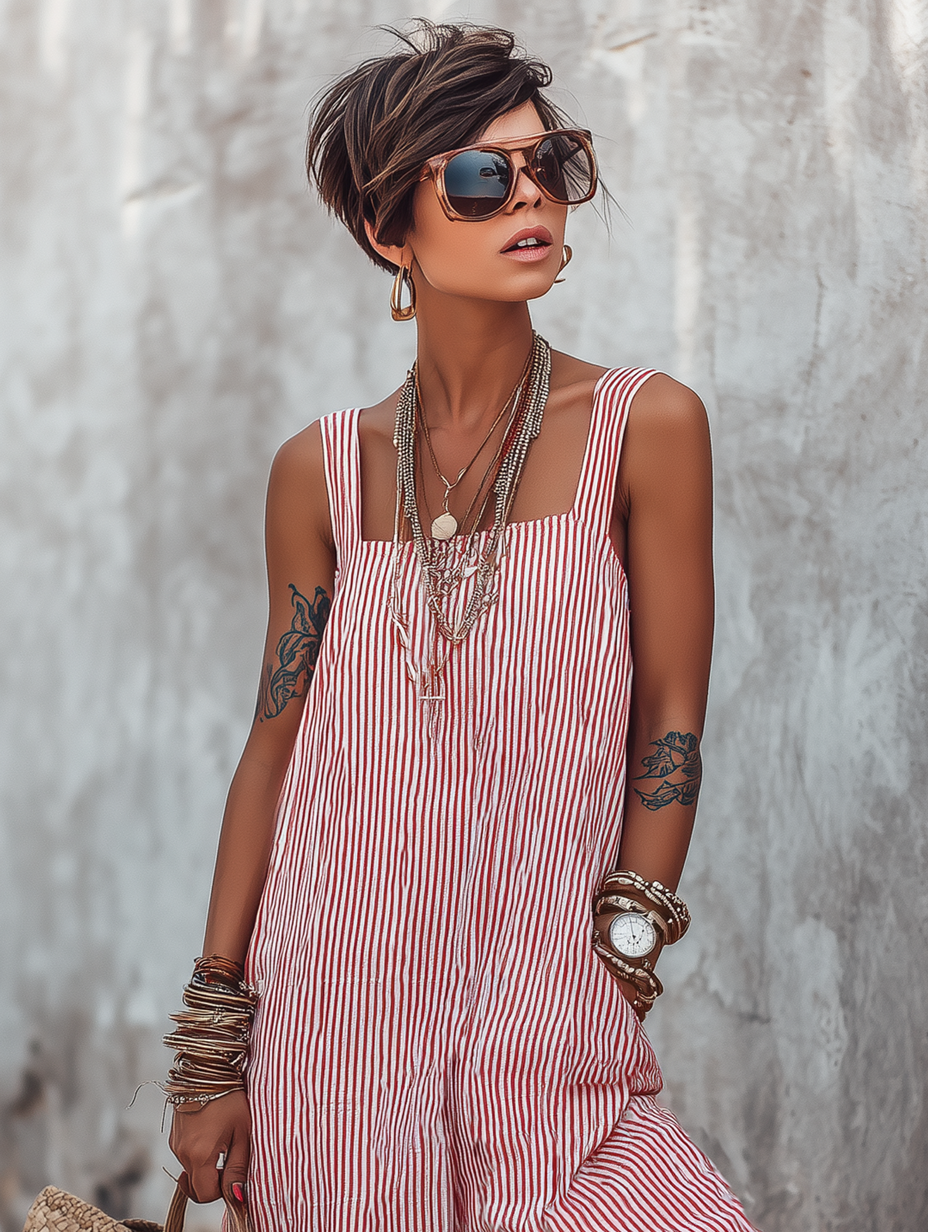 Women's Minimalist Striped Loose-Fit Square-Neck Sleeveless Jumpsuit MDZ1052D7Y