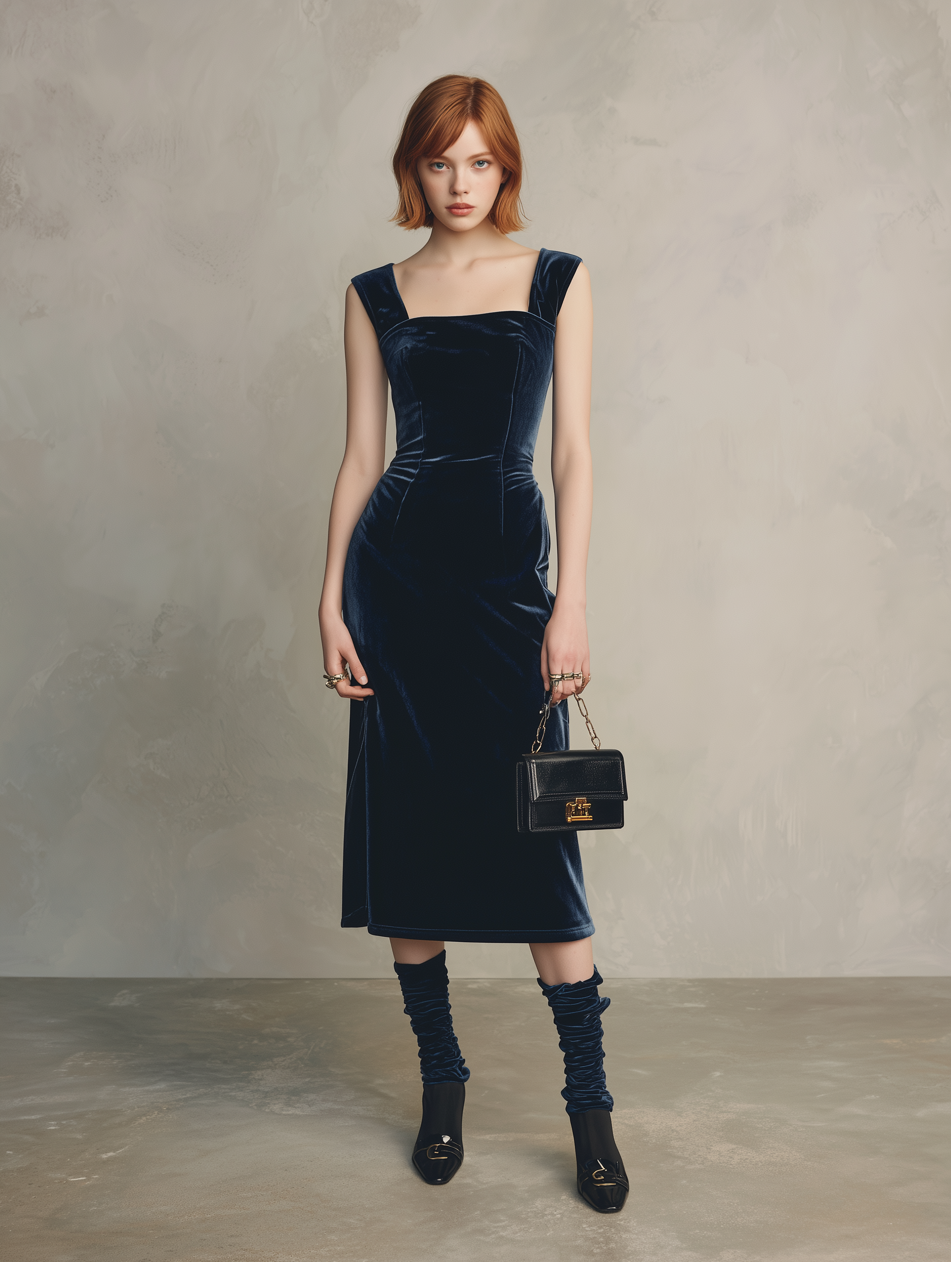 Women's Elegant & Simple Sleeveless Slim-Fit Velvet Midi Dress MDZ3035D7ZJW